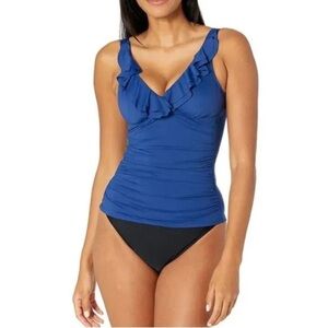 Lauren Ralph Lauren Beach Club Solid Ruffle Underwire Tankini Swim Top Size 16